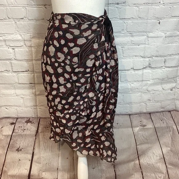 IRO TRUE WRAP RUFFLE ABSTRACT SKIRT NAVY WINE NWT SZ FRENCH IRO TRUE WRAP RUFFLE ABSTRACT SKIRT NAVY WINE NWT SZ FRENCH